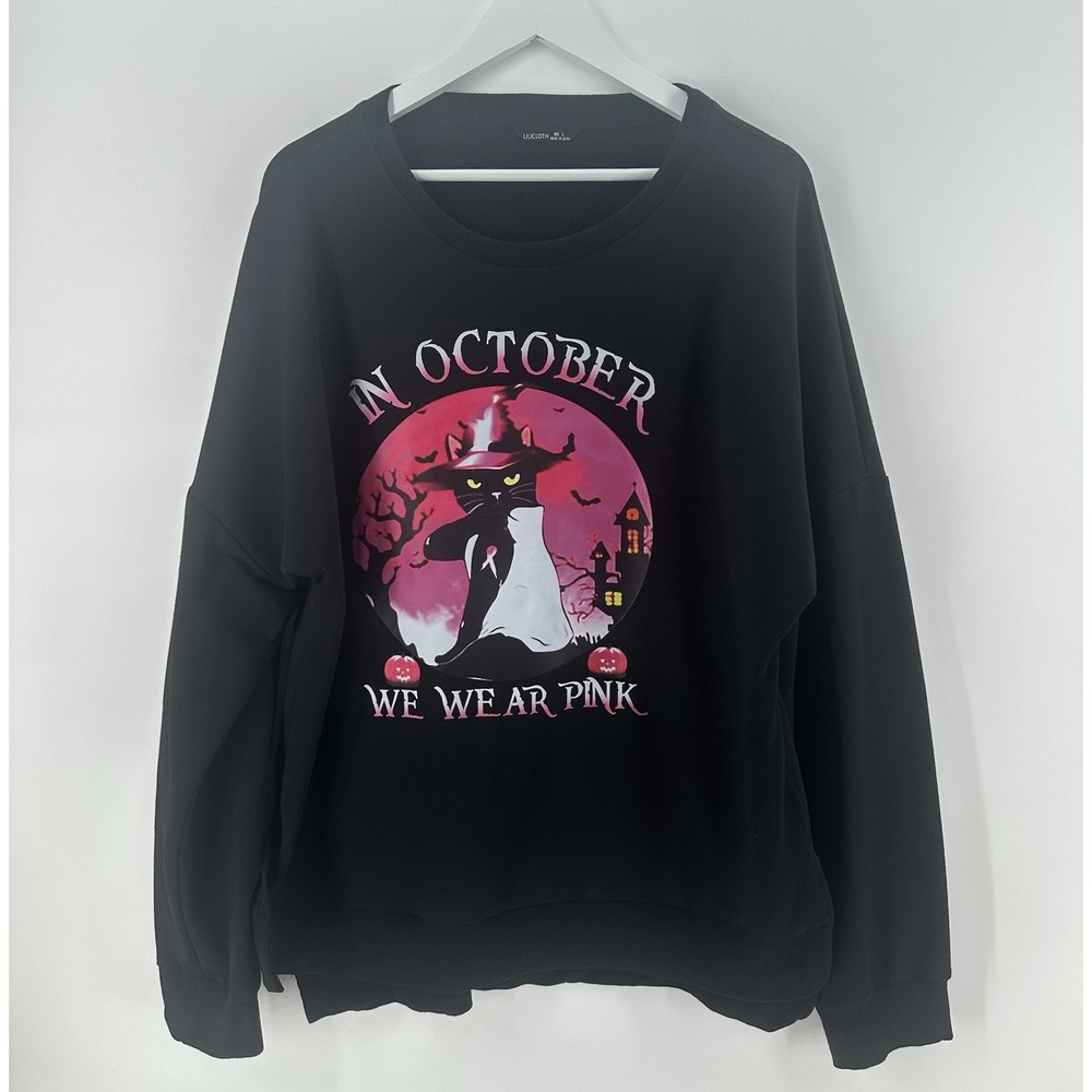 In October We‎ Wear Pink Breast Cancer Awareness Halloween Sweatshirt X1031